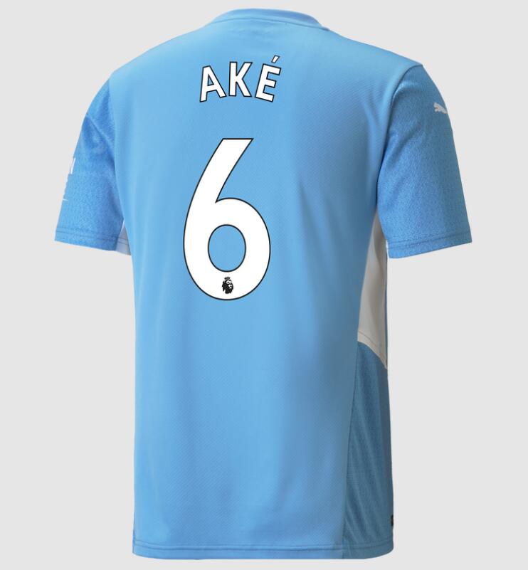 2021/22 Manchester City Home Kit Soccer Jersey with Nathan Aké 6 printing